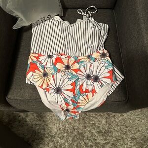 Floral, multi colored, striped tankini